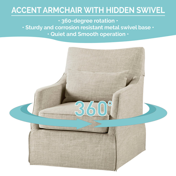 London - Upholstered Skirted Swivel Armchair With Lumbar Pillow - Mint - Simple Home Plus