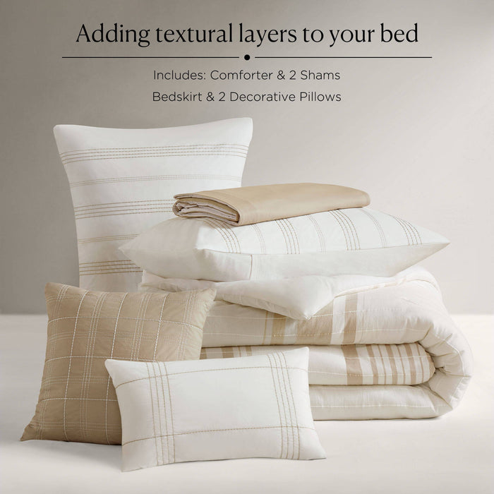 Morgan - 6 Piece Full Cotton Jacquard Oversized Comforter Set - Ivory / Taupe - Simple Home Plus