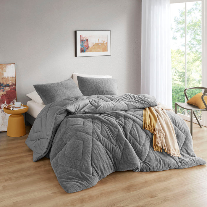 Kyla - King/California King Double Diamond Quilted Teddy Comforter Set - Gray - Simple Home Plus