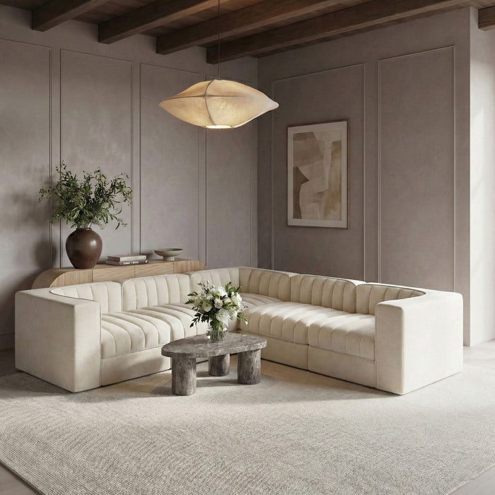 Rummi - Symmetrical Velvet Performance Fabric Upholstered 5 Piece Modular Sectional - Simple Home Plus