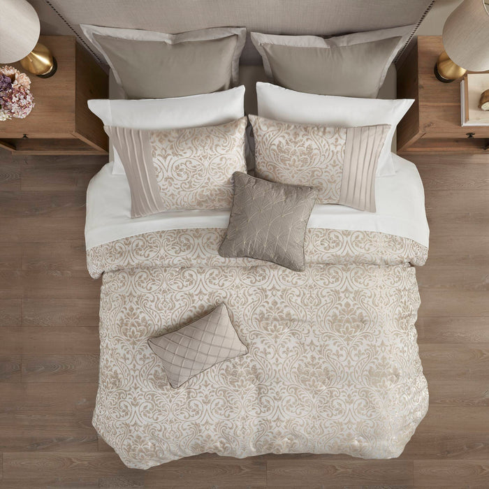 Emilia - California King 12 Piece Complete Bed Set - Khaki - Simple Home Plus