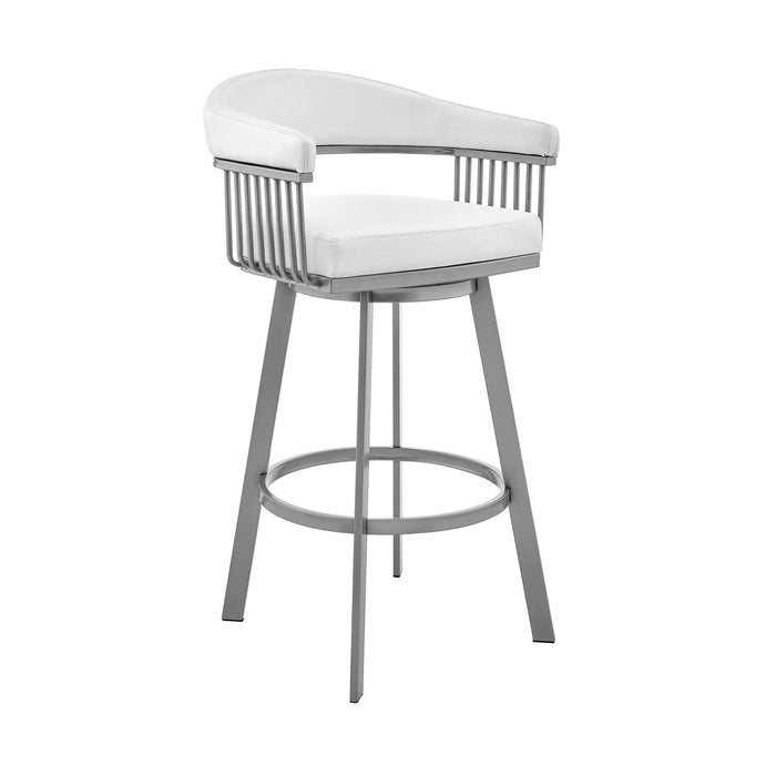 Chelsea - 25" Counter Height Swivel Bar Stool - Silver Finish And White Faux Leather - Simple Home Plus