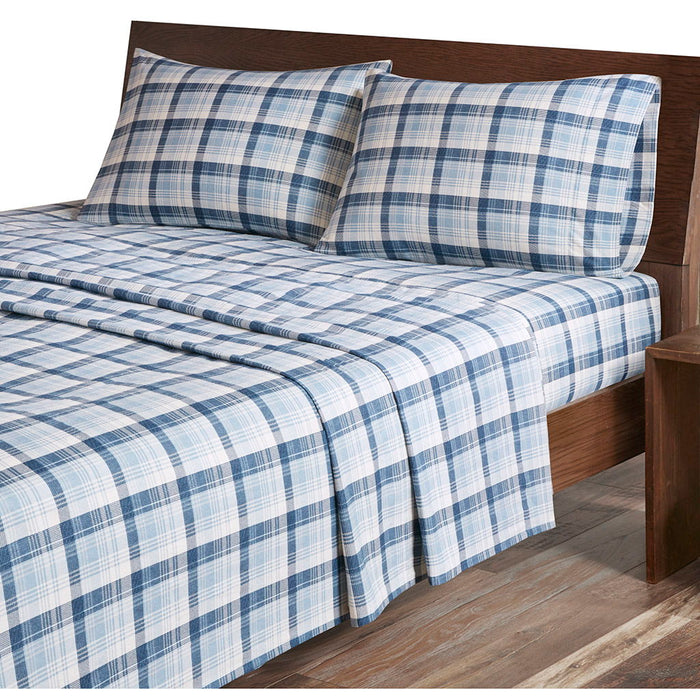 Flannel - Queen Sheet Set Cotton - Blue Plaid - Simple Home Plus