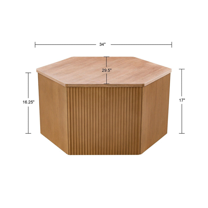 Honey - Fluted Hexagon Coffee Table - Natural - Simple Home Plus