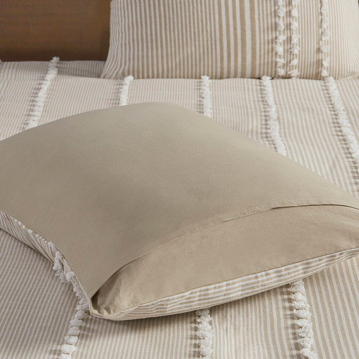Anslee - 3 Piece Yarn Dyed Duvet Cover Set - Taupe - Simple Home Plus