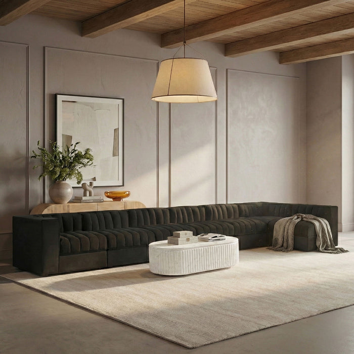 Rummi - Velvet Performance Fabric Upholstered 7 Piece Modular Sectional, L-Shaped (Right) - Simple Home Plus