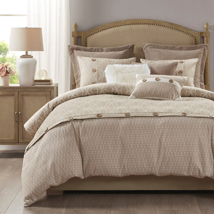 Grace - 8 Piece Geometric Comforter Set - Taupe - Simple Home Plus