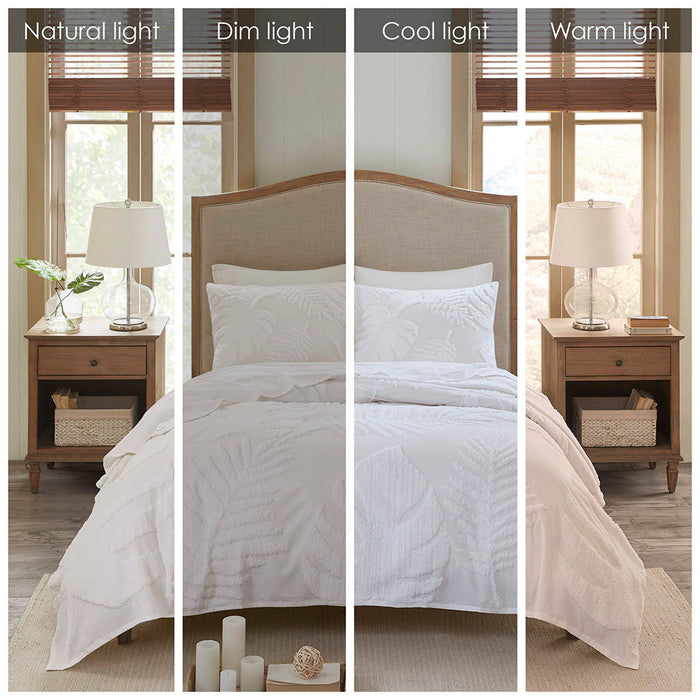 Bahari - 3 Piece Tufted Palm Duvet Cover Set - Off White - Simple Home Plus