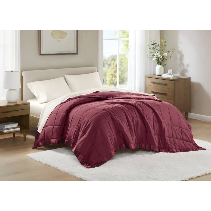 Windom - Lightweight Down Alternative Blanket With Satin Trim - Burgundy - Simple Home Plus