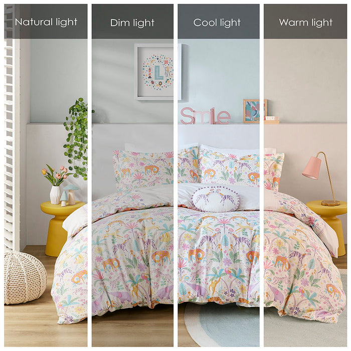 Lulu - Floral Reversible Cotton Twin Duvet Cover Set With Throw Pillow - Purple - Simple Home Plus