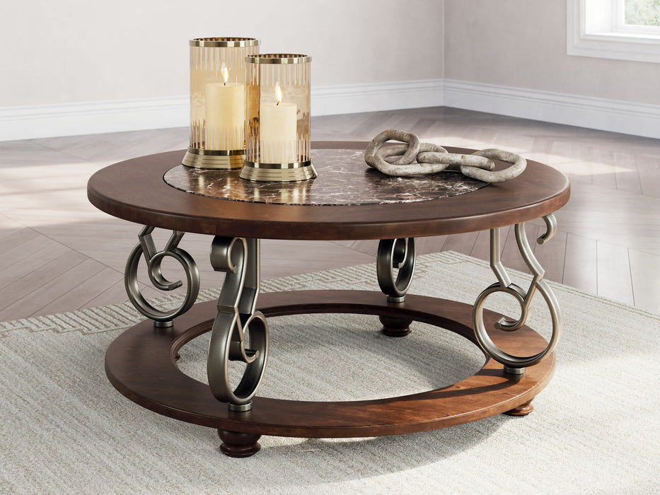 Frallyn - Round Cocktail Table - Dark Brown - Simple Home Plus