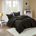 Rosalie - 4 Piece Full/Queen Metallic Printed Plush Comforter Set With Throw Pillow - Black/Gold - Simple Home Plus