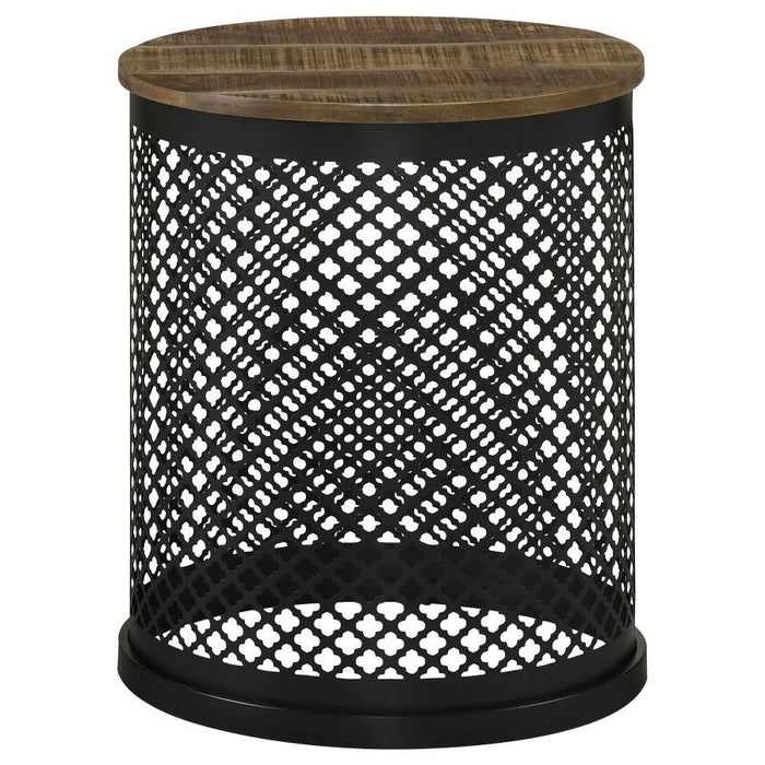 Aurora - Round Drum Base Accent Side Table - Natural And Black - Simple Home Plus