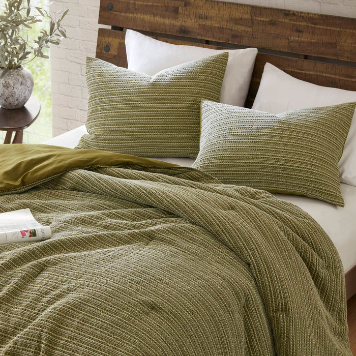 Lyon - 3 Piece King/California King Waffle Washed Comforter Set - Green - Simple Home Plus