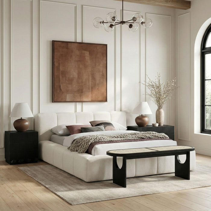 Canovia - Solid Wood And Faux Cane Bench - Simple Home Plus