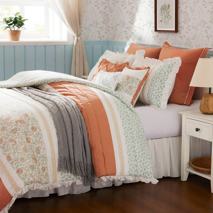 Dawn - Queen - 9 Piece Comforter Set - Coral