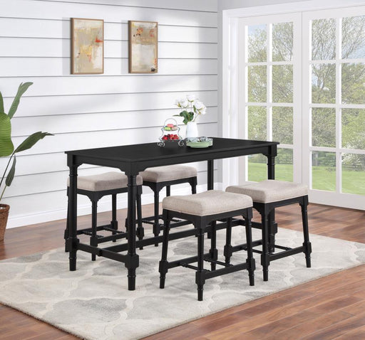 Martina - 5 Piece Rectangular Spindle Leg Counter Height Dining Set - Oatmeal And Black - Simple Home Plus