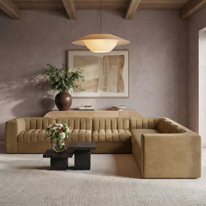 Rummi - Symmetrical Velvet Performance Fabric Upholstered 7 Piece Modular Sectional (With 3 Corner Chairs) - Simple Home Plus