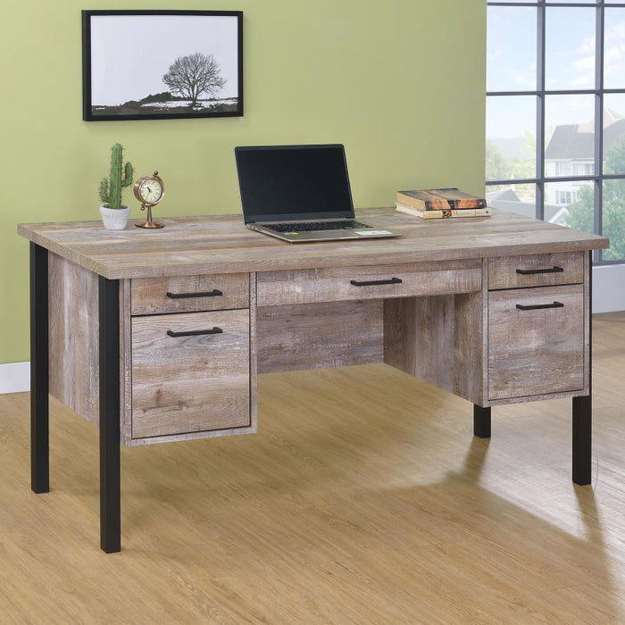 Samson - 4-Drawer Office Computer Desk - Weathered Oak - Simple Home Plus