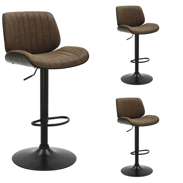 Brock - Adjustable Swivel Curved Back Wood Bar Stool With Faux Leather Seat