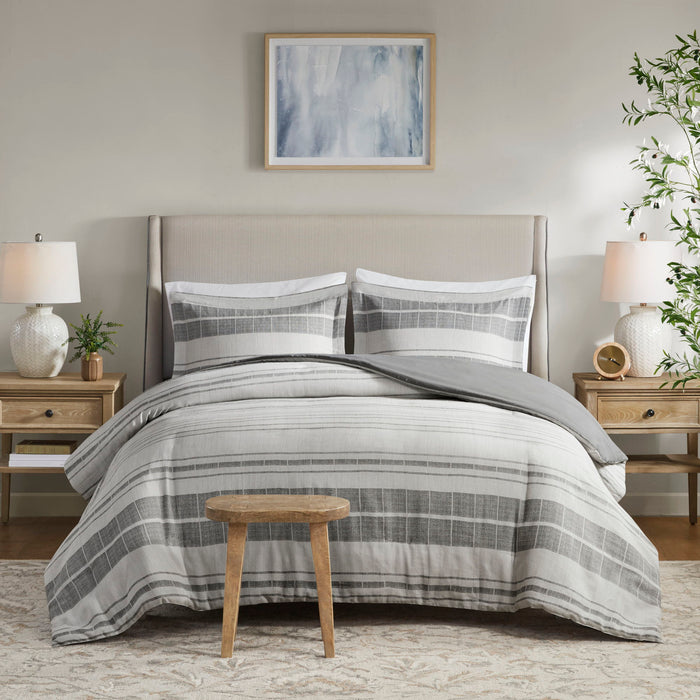 Rhodes - 3 Piece Stripe Duvet Cover Set - Gray / Multi - Simple Home Plus