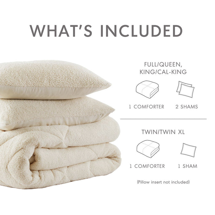 Kyla - King/California King Double Diamond Quilted Teddy Comforter Set - Ivory - Simple Home Plus