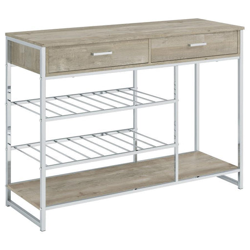 Melrose - Bar Cabinet - Gray Washed Oak And Chrome - Simple Home Plus