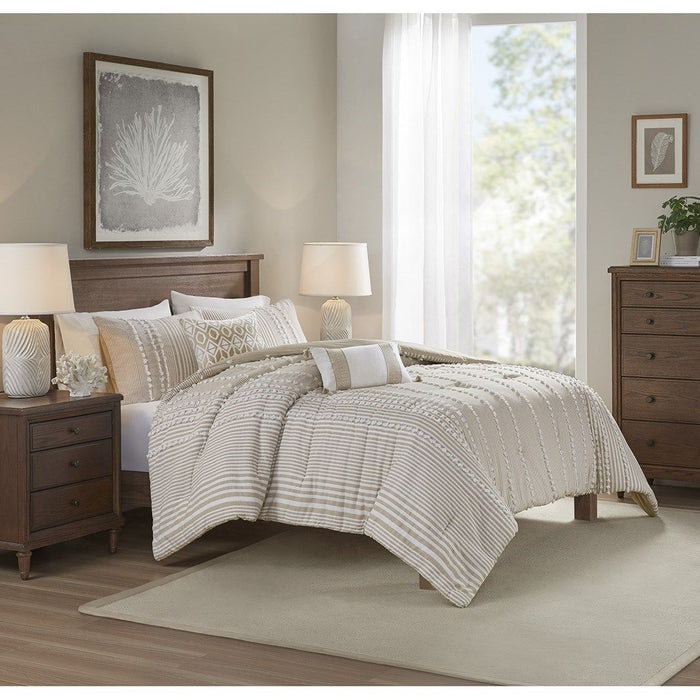Anslee - 3 Piece Yarn Dyed Comforter Set - Taupe - Simple Home Plus