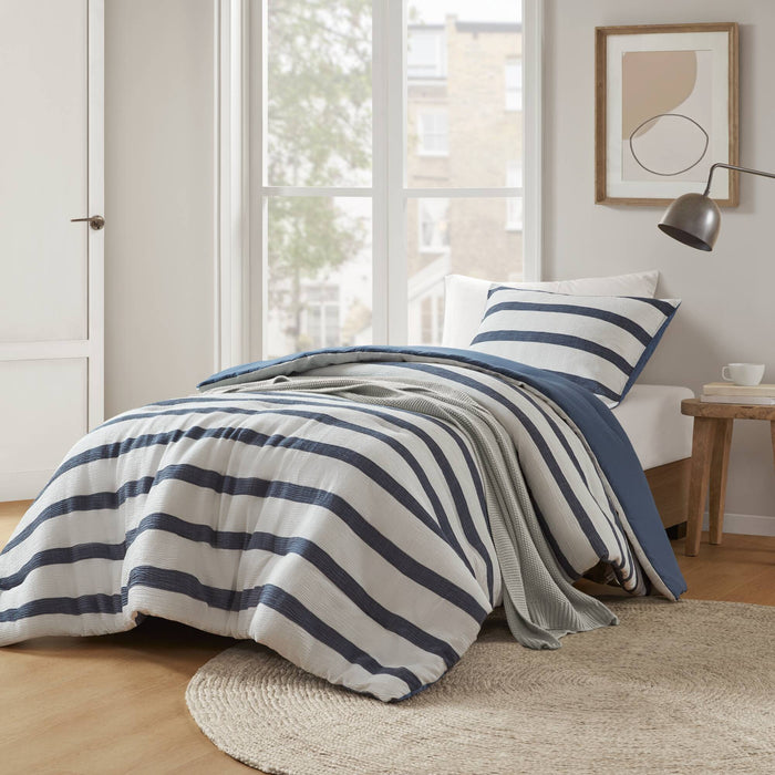Merritt - Twin/Twin Long Yarn-Dyed Striped Comforter - Blue - Simple Home Plus