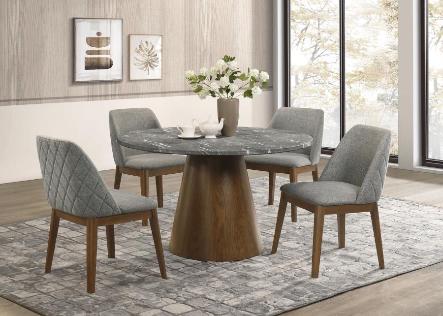 Franklin - 5 Piece Round Dining Table Set - Gray And Dark Oak - Simple Home Plus