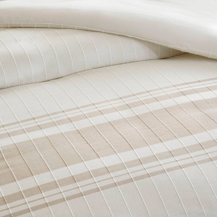 Morgan - 5 Piece Cotton Jaquard Duvet Set - Ivory / Taupe - Simple Home Plus