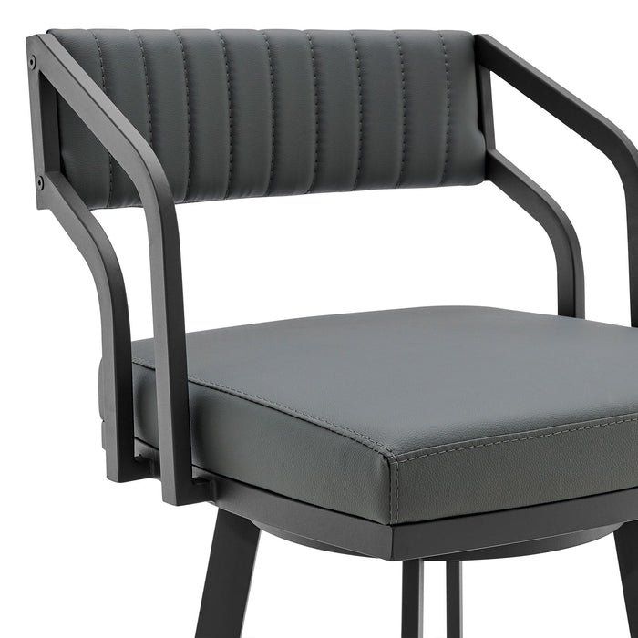 Capri - 26" Swivel Modern Black Metal And Slate Gray Faux Leather Barstool - Simple Home Plus