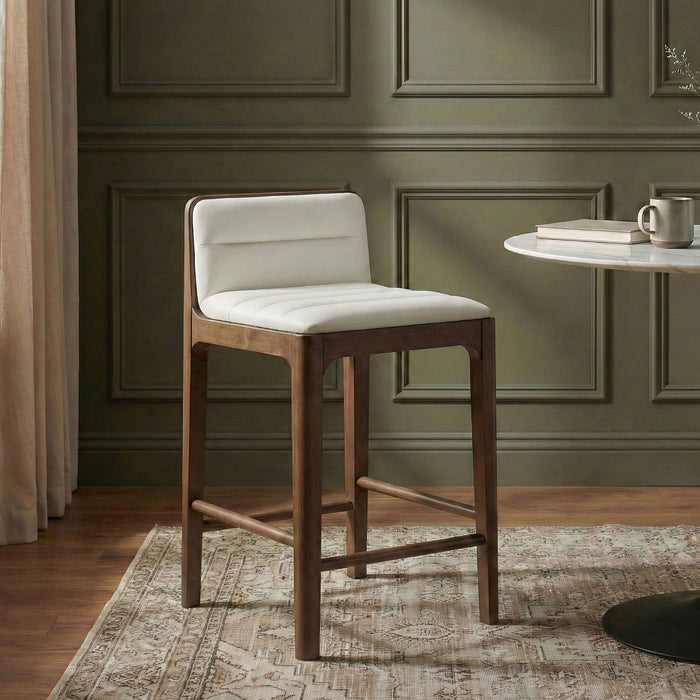 Ellis - Vegan Leather Upholstered Counter Stool (Set of 2) - Brown Base - Simple Home Plus