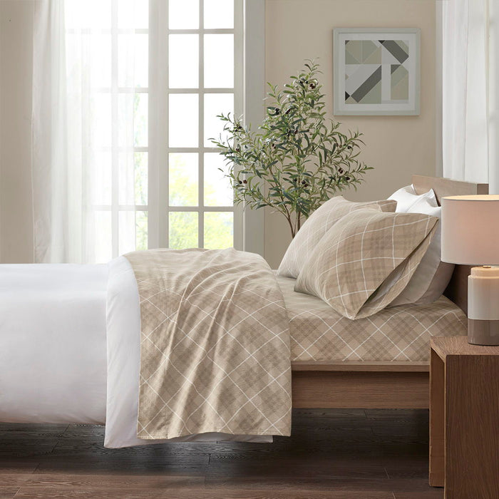Cozy Flannel - Twin Long Sheet Set - Tan Plaid
