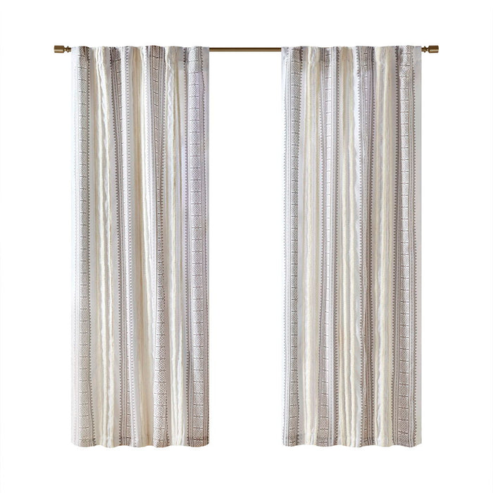 Samara - 50x95" Poly Printed Curtain Panel With Tufted Stripe And Lining - White / Brown - Simple Home Plus