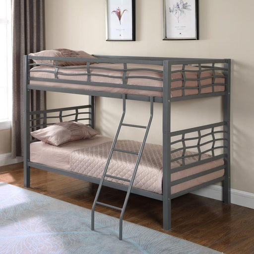 Fairfax - Twin Over Twin Bunk Bed With Ladder - Light Gunmetal - Simple Home Plus