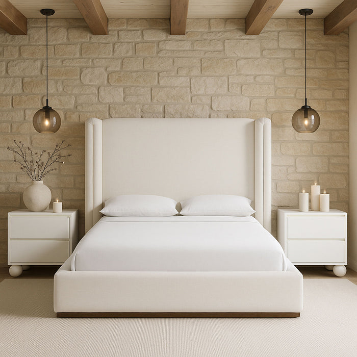 Solange - Linen Textured Fabric Upholstered Bed - Simple Home Plus