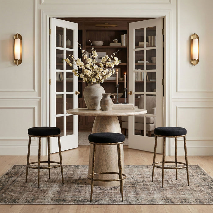 Ferro - Performance Fabric Upholstered Backless Bar Stool - Antique Brass - Simple Home Plus
