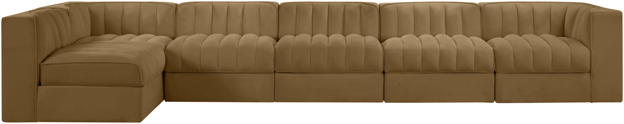 Rummi - Velvet Performance Fabric Upholstered 6 Piece Modular Sectional, L-Shaped (Right) - Simple Home Plus