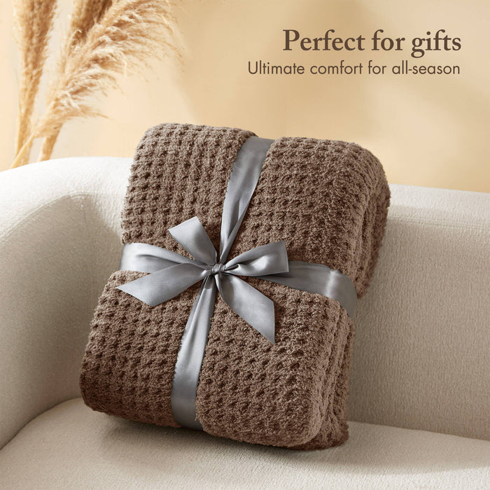 Rowan - Waffle Knit Chenille Throw - Brown - Simple Home Plus