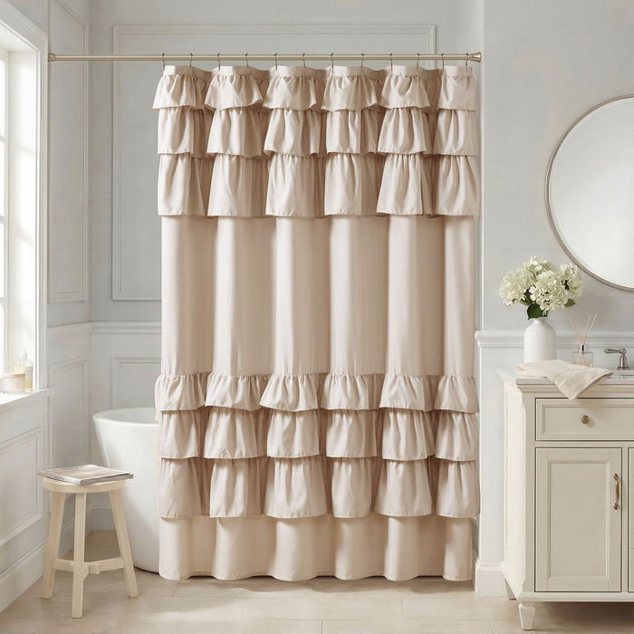 Grace - 72''x84" Ruffled Shower Curtain - Beige