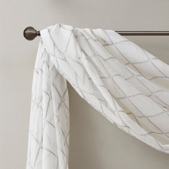 Irina - Diamond Sheer Embroidered Window Scarf - White / Gray - Simple Home Plus