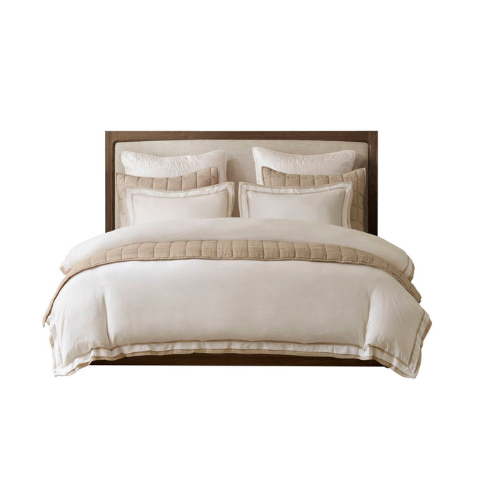 Linen Blend - King/California King Duvet Cover Set - White/Gold - Simple Home Plus