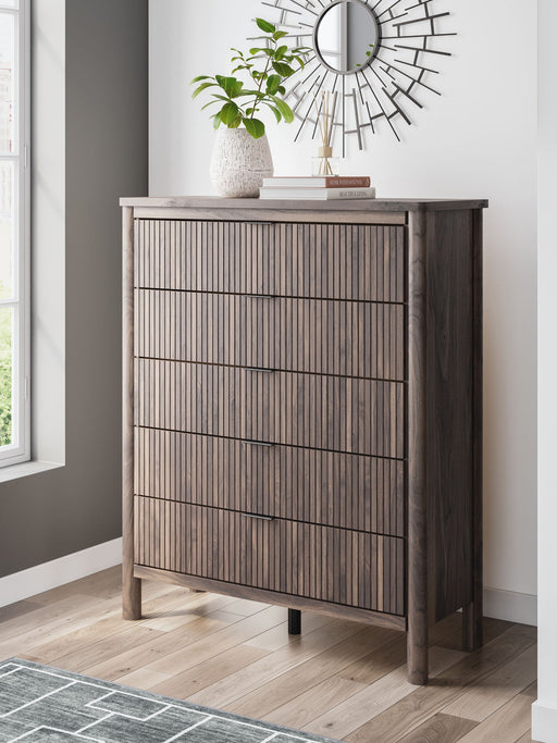 Pamytta - Brown - Five Drawer Wide Chest - Simple Home Plus