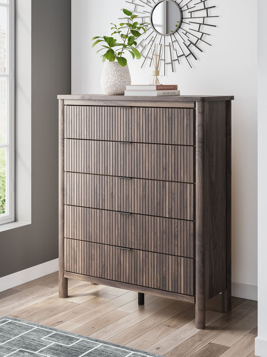 Pamytta - Brown - Five Drawer Wide Chest - Simple Home Plus