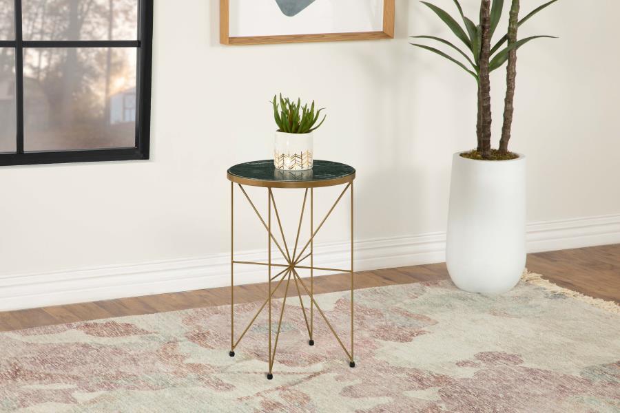 Eliska - Round Green Marble Top Accent Side Table - Antique Gold - Simple Home Plus