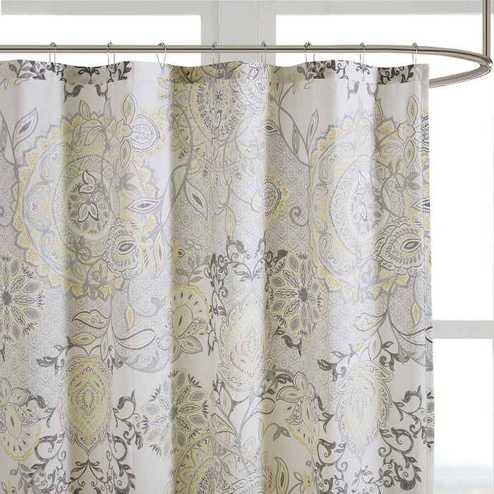 Isla - Printed Cotton Shower Curtain - Yellow - Simple Home Plus