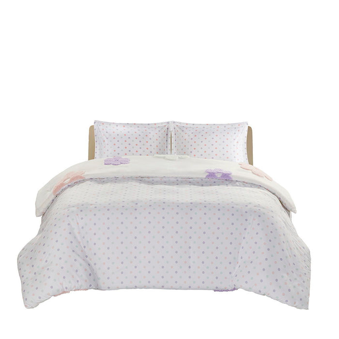 Gracie - Floral Reversible Tufted Chenille Twin Duvet Cover Set - White / Purple - Simple Home Plus