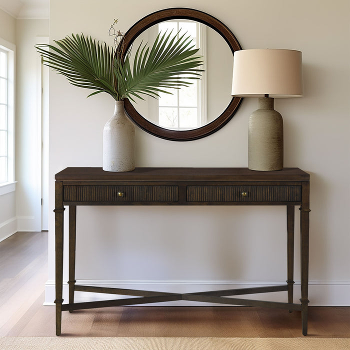 Kenna - Fluted 2 Drawer Storage Console Table - Brown - Simple Home Plus