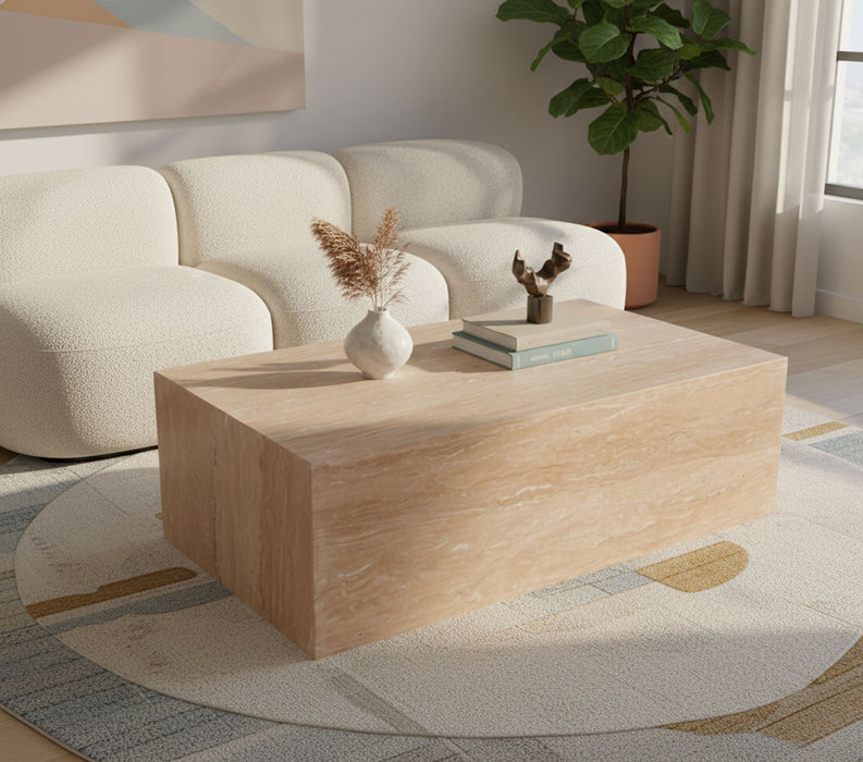 Bolzano - Travertine Coffee Table - Natural - Simple Home Plus